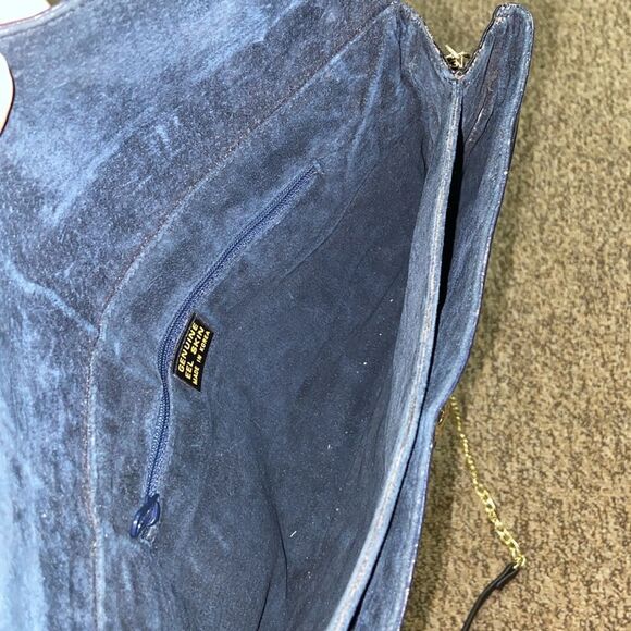 VTG, GENUINE EEL SKIN MADE IN KOREA Elegant Blue Clutch with Gold Chain - Picture 10 of 16